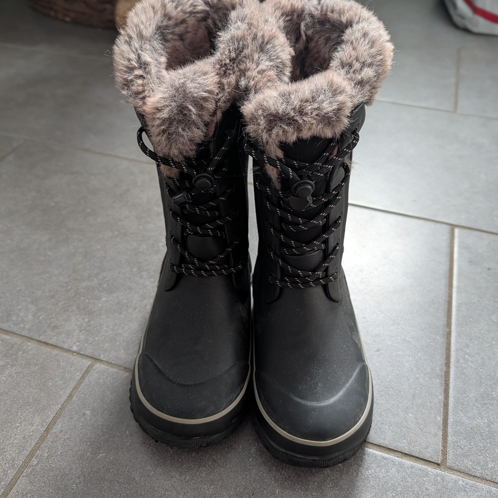 Kids Black Fur-Lined Winter Boots